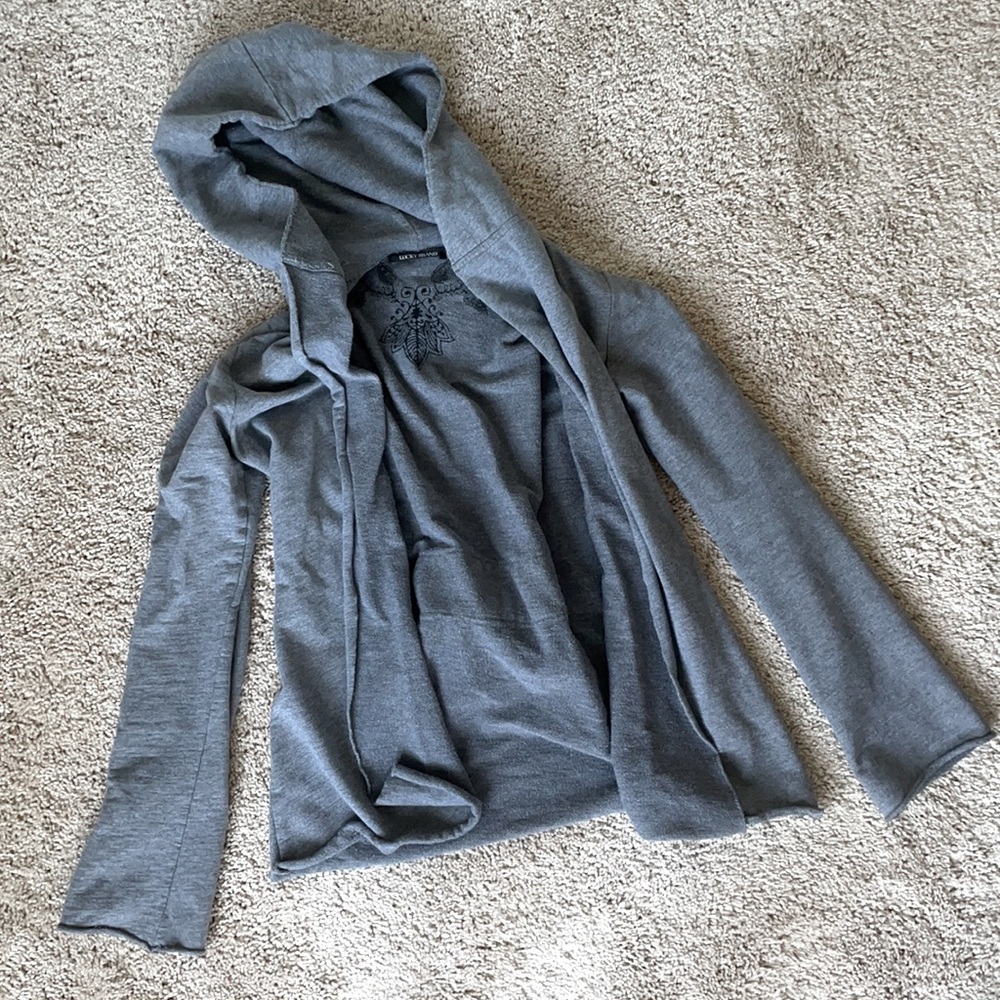 Hooded & Belted Grey Lucky Brand Open Sweater -M-